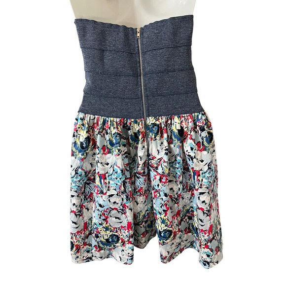 Love Culture Denim Tube Fit and flare Floral Cutout Mini Large Dress - Picture 8 of 8